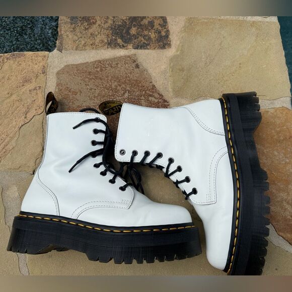 DR. MARTENS JADON NJ004 Quad Retro WOMEN'S BOOTS white polished LEATHER SIZE 8! - Picture 4 of 11